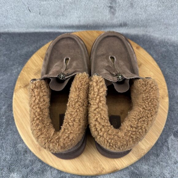 UGG Boots Womens Size 8 Brown Suede Shearling Lined Zip Front Ankle Slippers - Picture 5 of 10